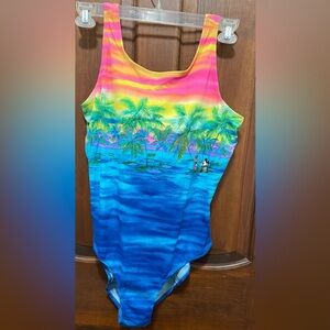 Disney one piece Tropical Blue Swimsuit with Palm Tree Design size 18